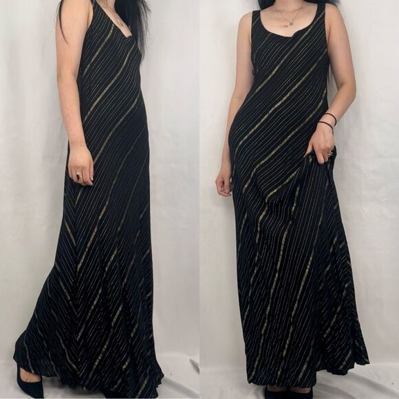 Vintage Benjamin A. Black and Gold Floor Length Maxi Slip Dress - Picture 3 of 8